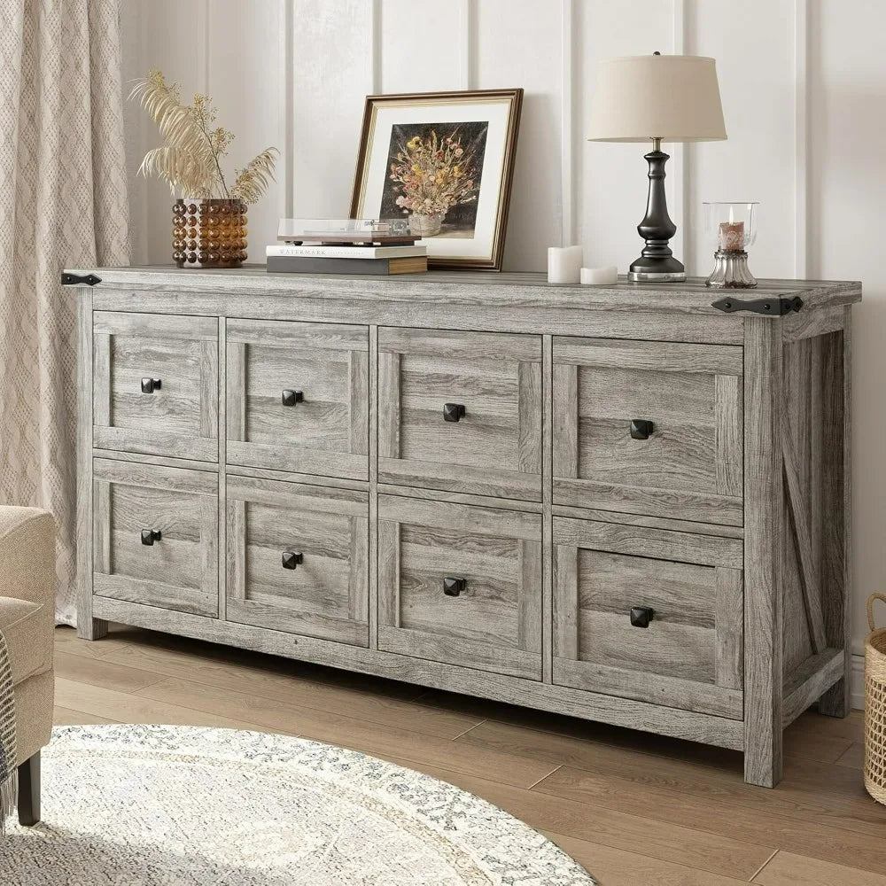 LILITH Rustic Farmhouse 8-Drawer Dresser - 59.1" Wide Wooden Chest of Drawers