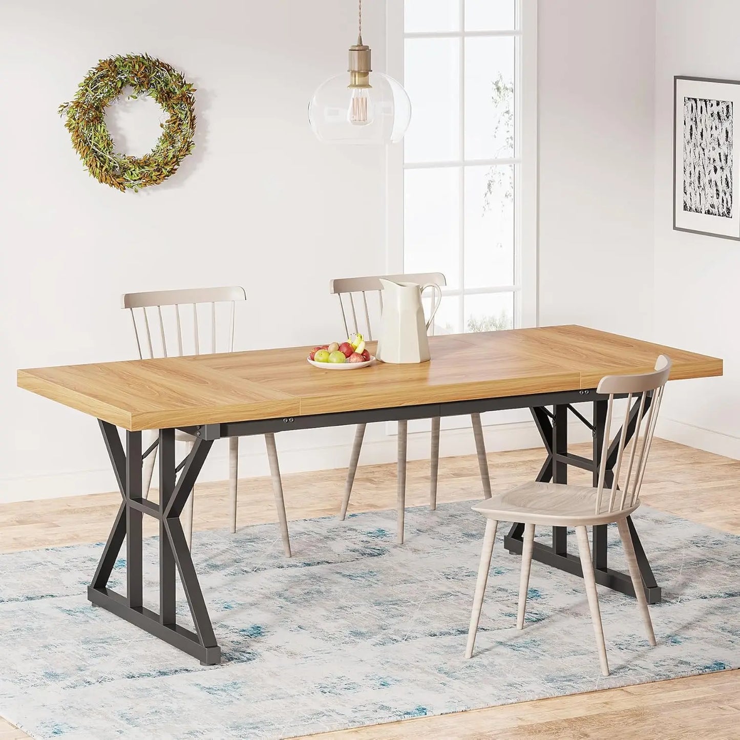 EMILY Rustic Farmhouse Rectangular Dining Table - 70.8" W