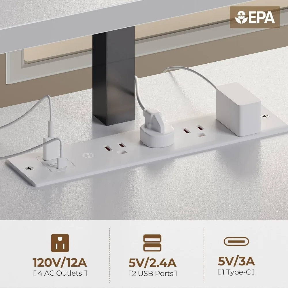 OLIVIA Gaming Desk with LED Lights & Power Outlets Storage Shelves- 63"W