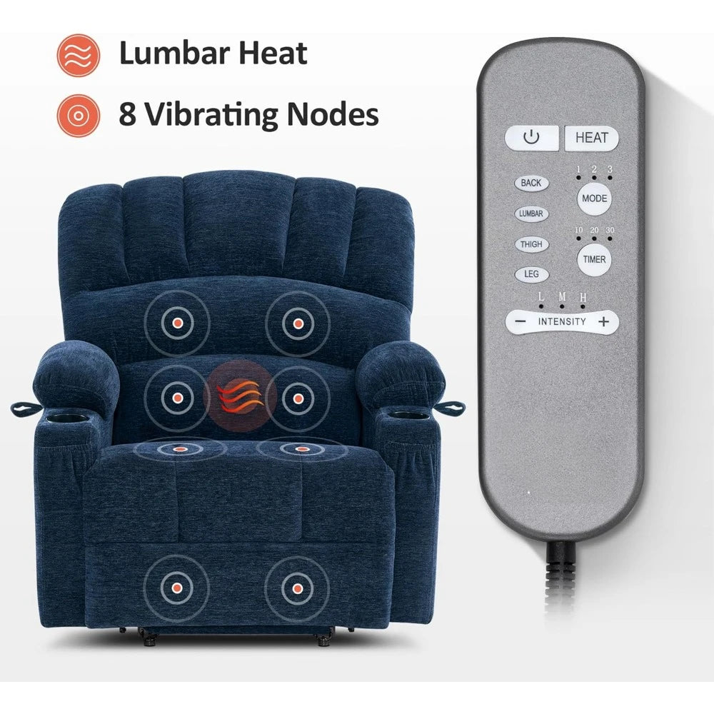 MELANIE Large Power Lift Recliner Chair Sofa with Massage and Heat for Big – 41.7" W