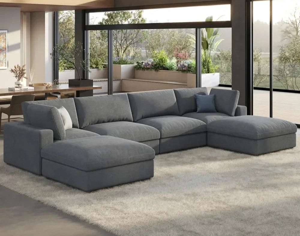 NATHANIEL Cloud Luxe U-Shaped Sofa Bed – Modern Velvet Sectional Couch – 114"W
