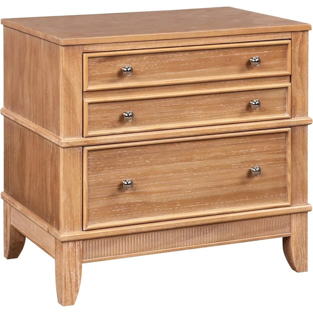 EMORY Rustic 3-Drawer Solid Wood Nightstand - 27.3" Wide Bedside Table with Storage