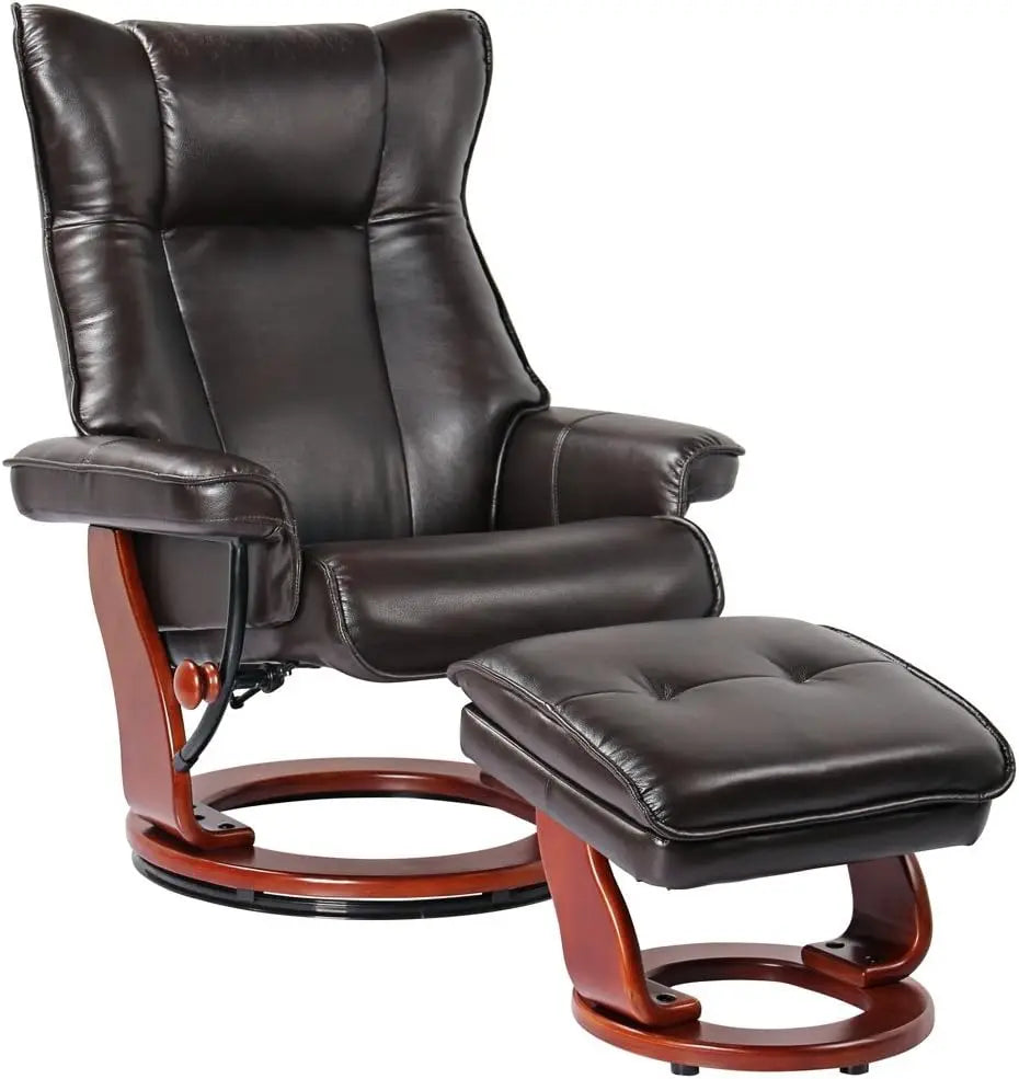 MOLLY Kyle Taupe Swivel Recliner Chair with Ottoman – Modern Faux Leather Armchair – 28.5"-42" W