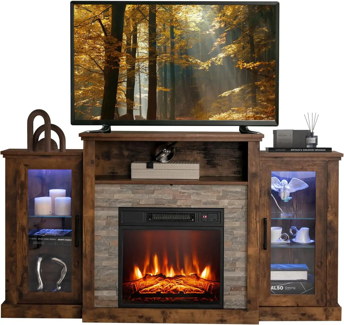 ENESIS LED Lights and APP Control, Wooden Entertainment Center - 59" W