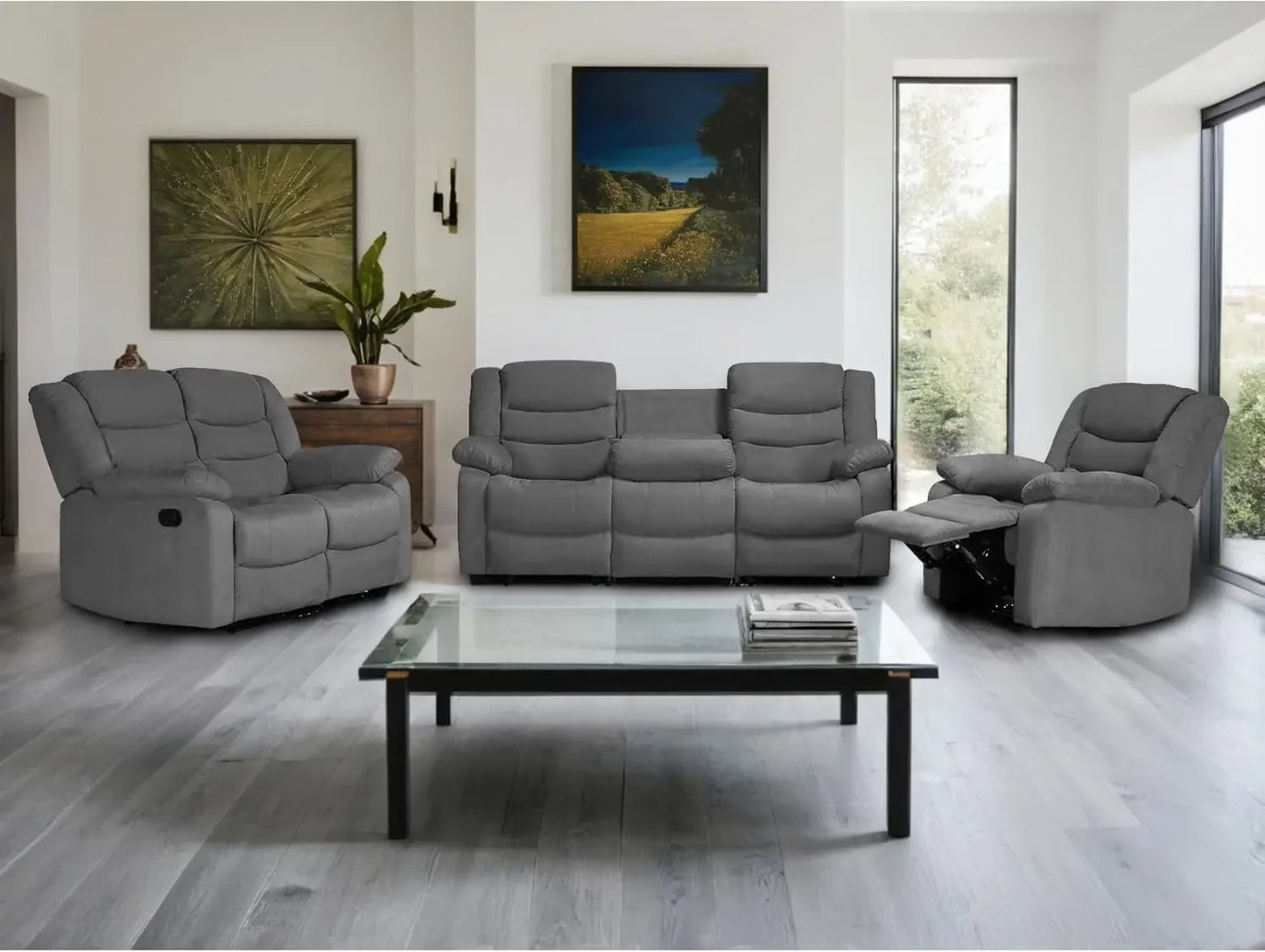 ALEXANDRA Recliner Sofa Set, Microfiber Manual Reclining Couch Set – 81" W