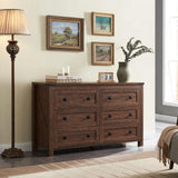 KYLIE Farmhouse Wide Rustic 6 Drawer Dresser - 54'' Wood Storage Chest for Bedroom
