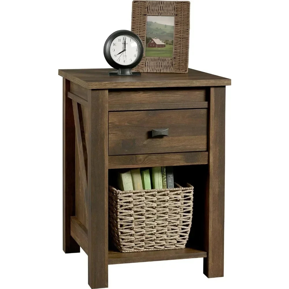 HEIDI Rustic Farmhouse Nightstand with Drawer & Open Shelf - 17.8"