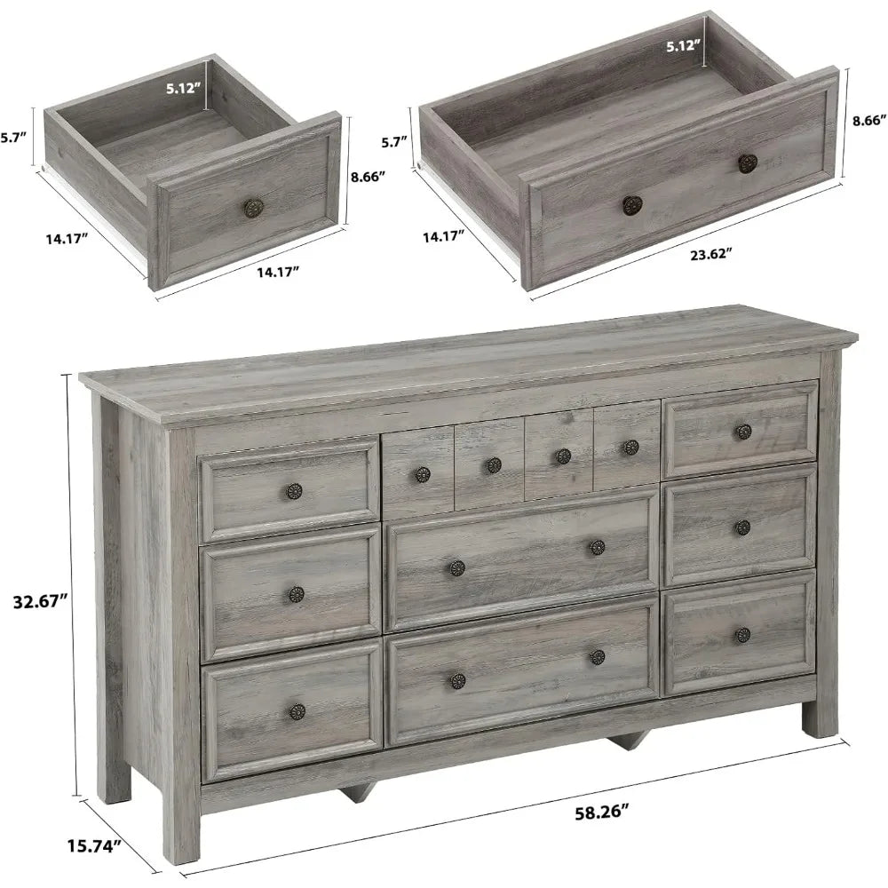 VIVIENNE Minimalist Modern 9-Drawer Wooden Dresser - 58" Wide