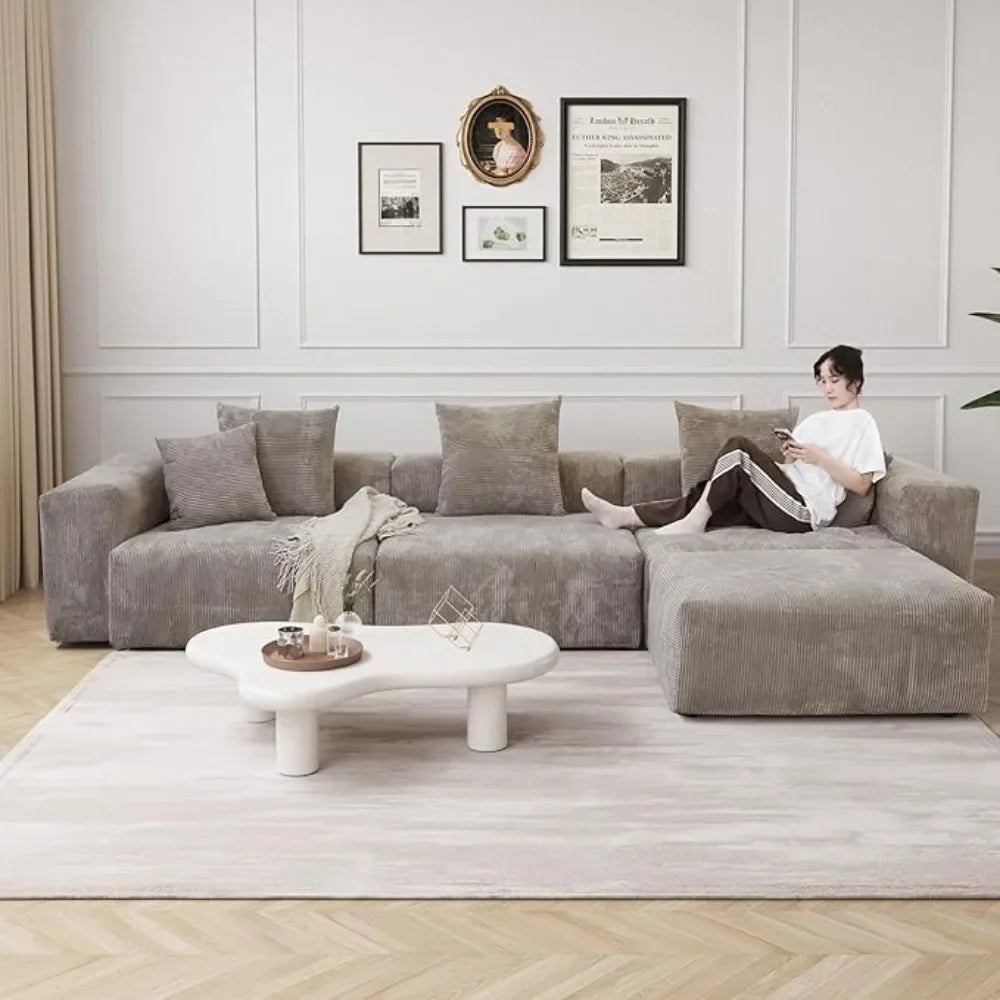 CARLOS Modern Minimalist L-Shaped Sectional Couch – Sofa with Chaise & Ottoman – 141.73"W