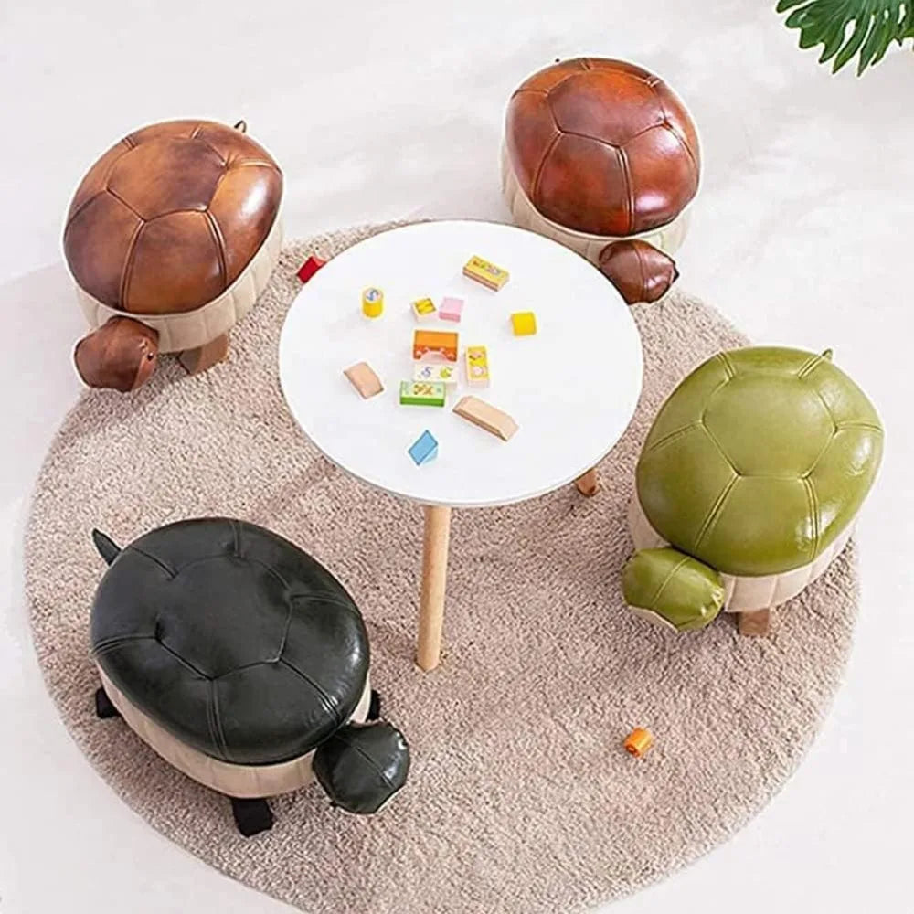 SADIE Turtle Upholstered Ottoman Pouf – Modern Faux Leather Foot Stool–15.7" W