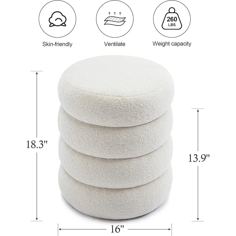 DOMINIC Off-White Minimalist Modern Ottoman Foot Rest – 16 Inch Wide