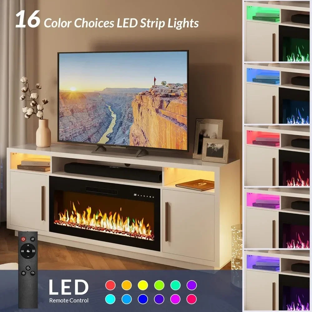 ASHLEY LED Light Entertainment Center, Electric Fireplace with Storage- 70" W