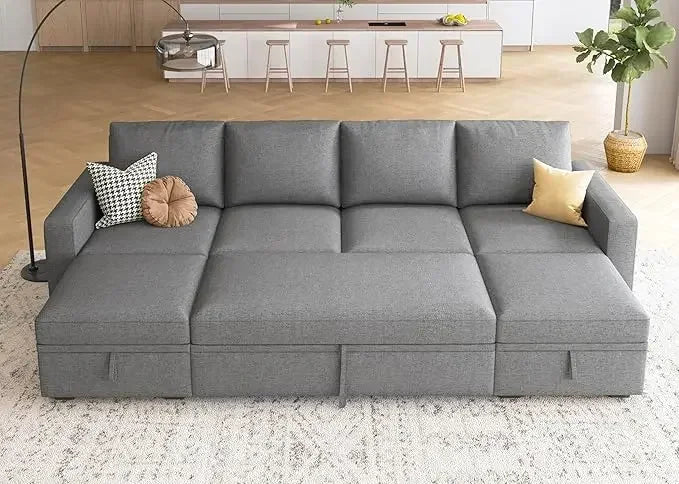 BRODY CloudNest Minimalist Modular Sleeper Sofa Bed – U-Shaped Sectional Couch – 83.4"W