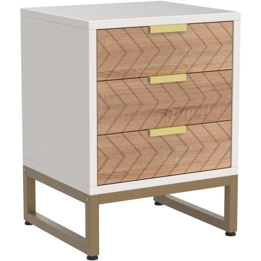 FRANCESCA Modern Zigzag 3-Drawer Nightstand Set – 17.71" Wide Wood & Metal End Table