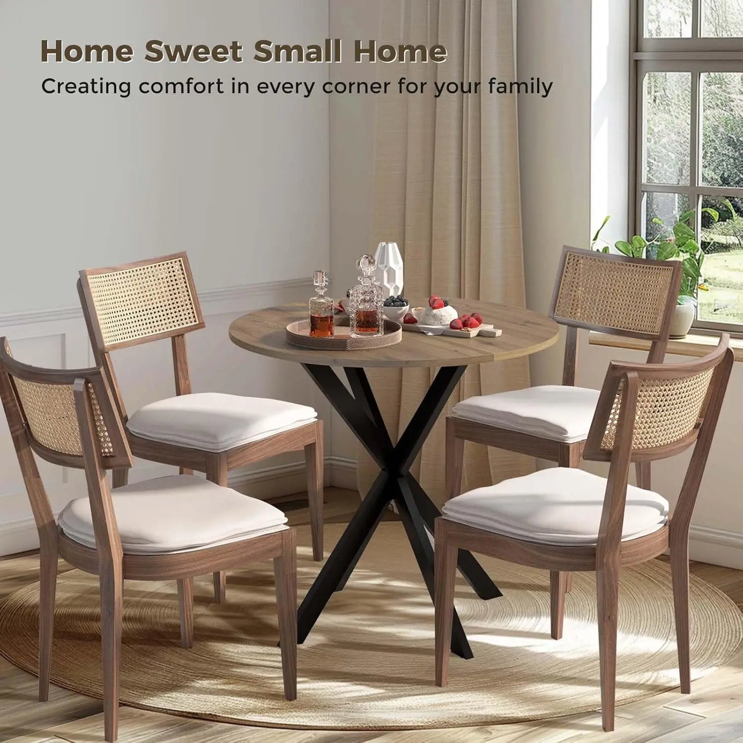 JOANNE Circle Kitchen Table with Metal Pedestal & Wooden Top Round Dining Table – 31.5"W