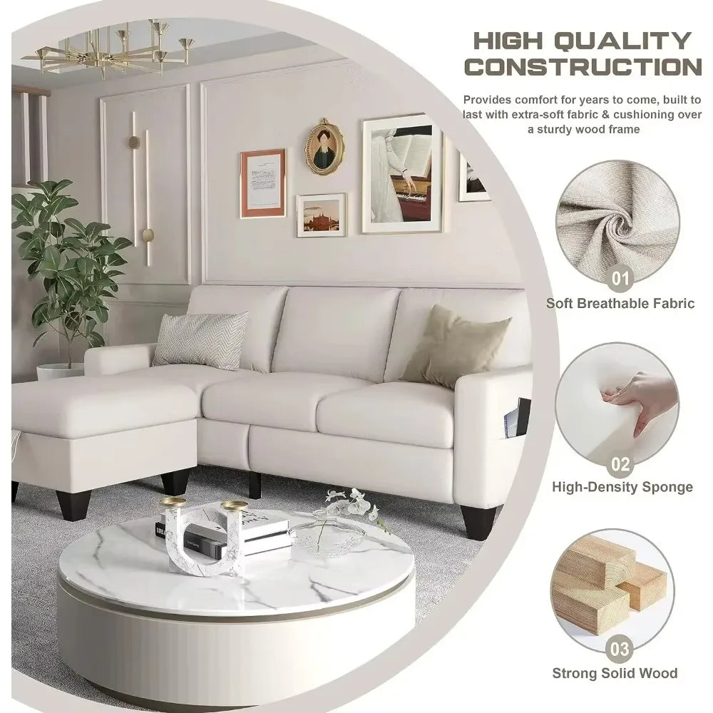 MADELINE Modern Minimalist L-Shaped Convertible Sofa Set - 78"W