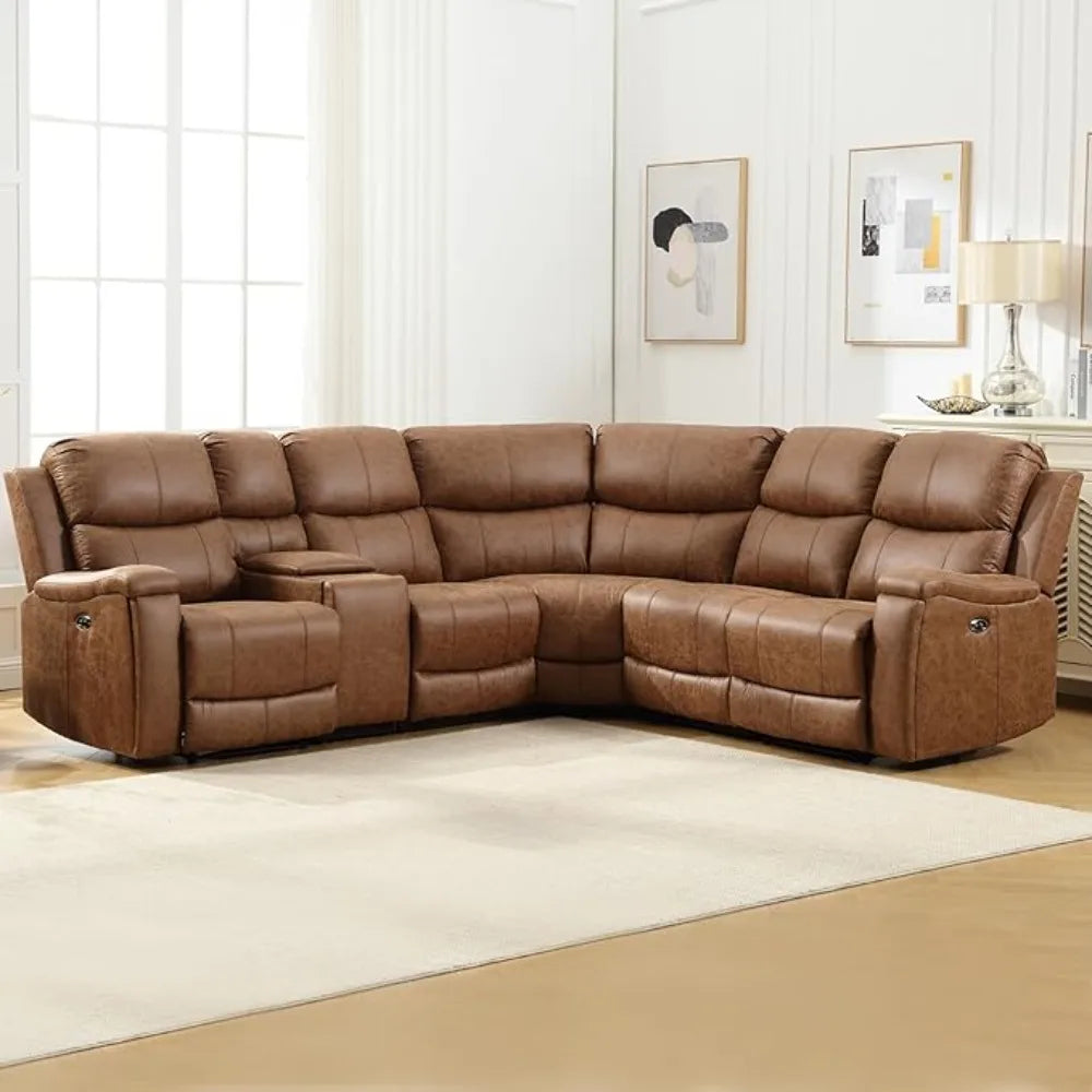BENTILY Recliner Sectional Sofa with Console & Dual Recliner– 128" W