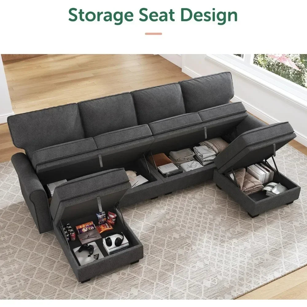 EMERY Modern U-Shaped Sectional Sofa – Convertible 6-Seater Couch | 102.4"W