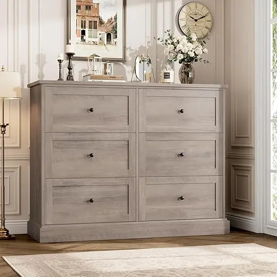 MARLEY Modern White 6 Drawer Dresser - Stylish Bedroom Storage 42.5''