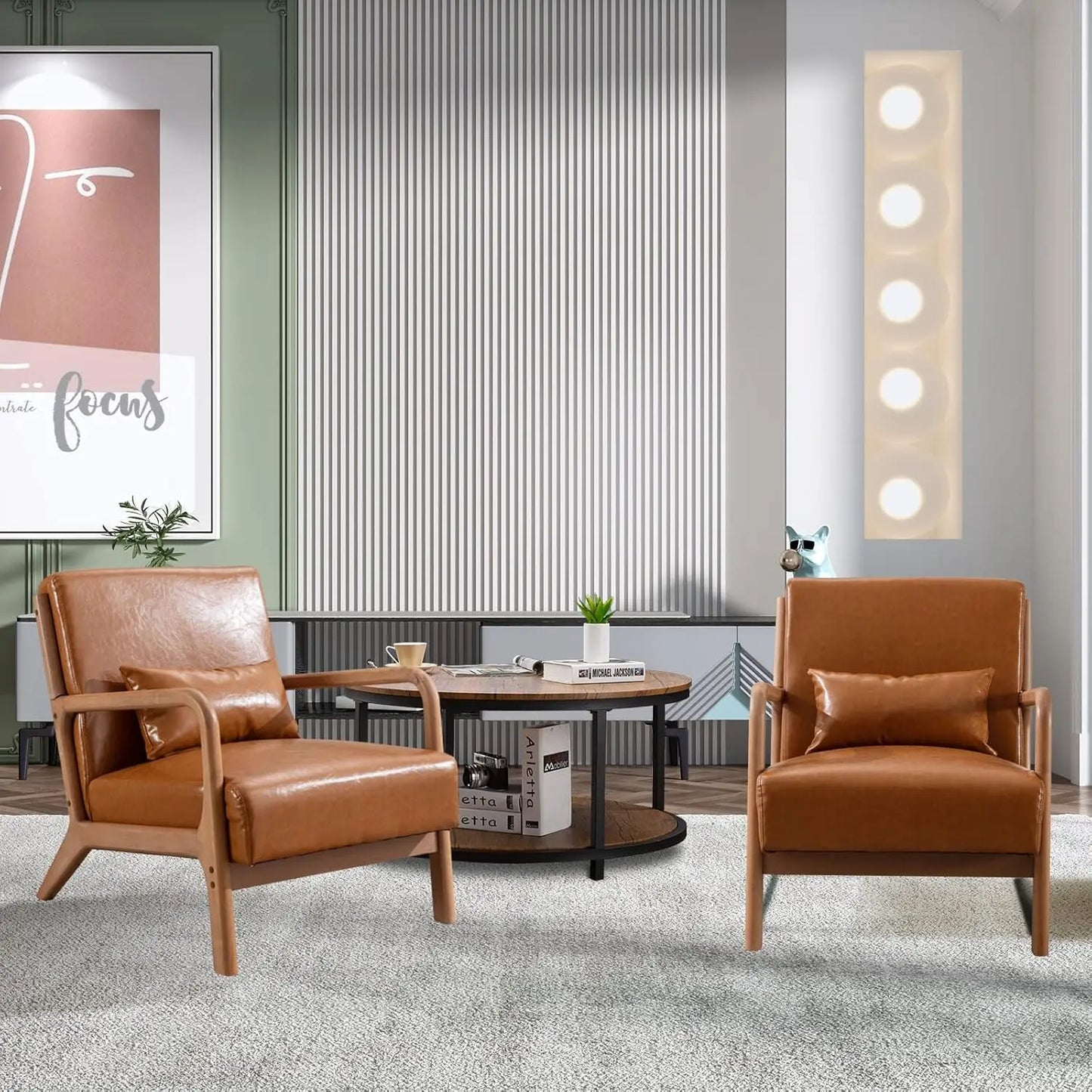 MICAH Aeron Mid-Century Fabric Lounge Armchair Set – Accent Chairs – 26" W