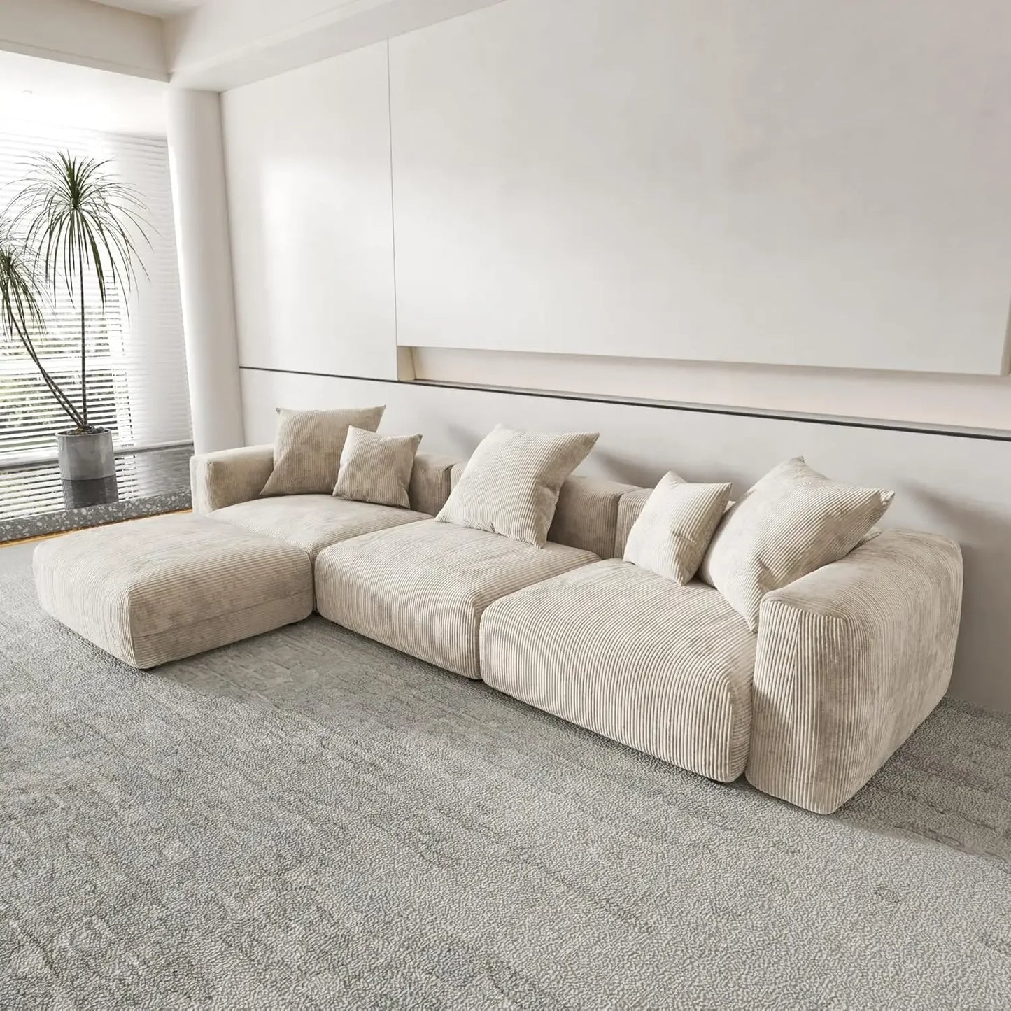 JESUS Modern Corduroy L-Shaped Modular Sectional Sofa – Oversized Couch with Ottoman, 141.73"W