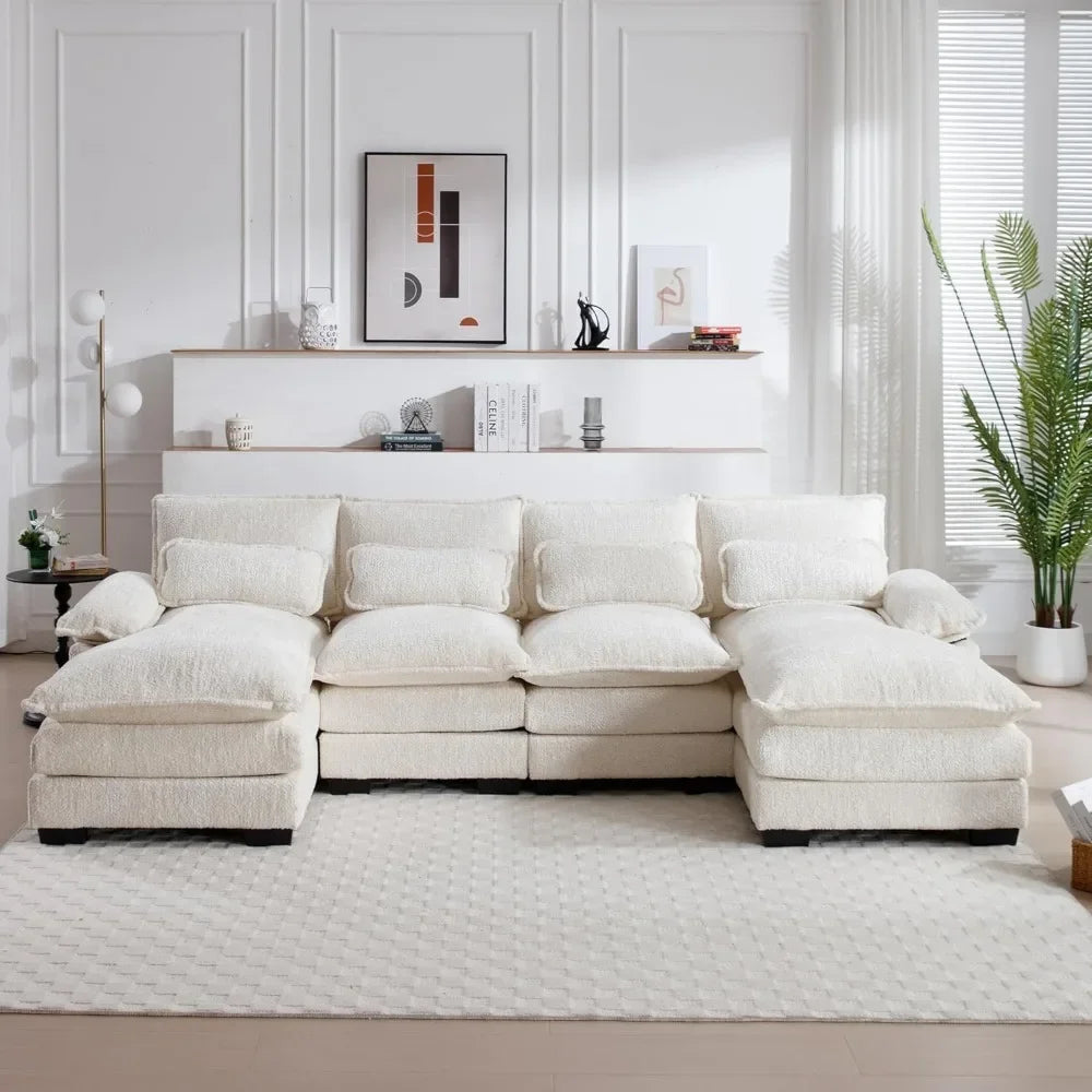 NAOMI Cloud Haven Modern U-Shaped Sectional Sleeper Sofa – Chenille Fabric Couch – 110.63"W