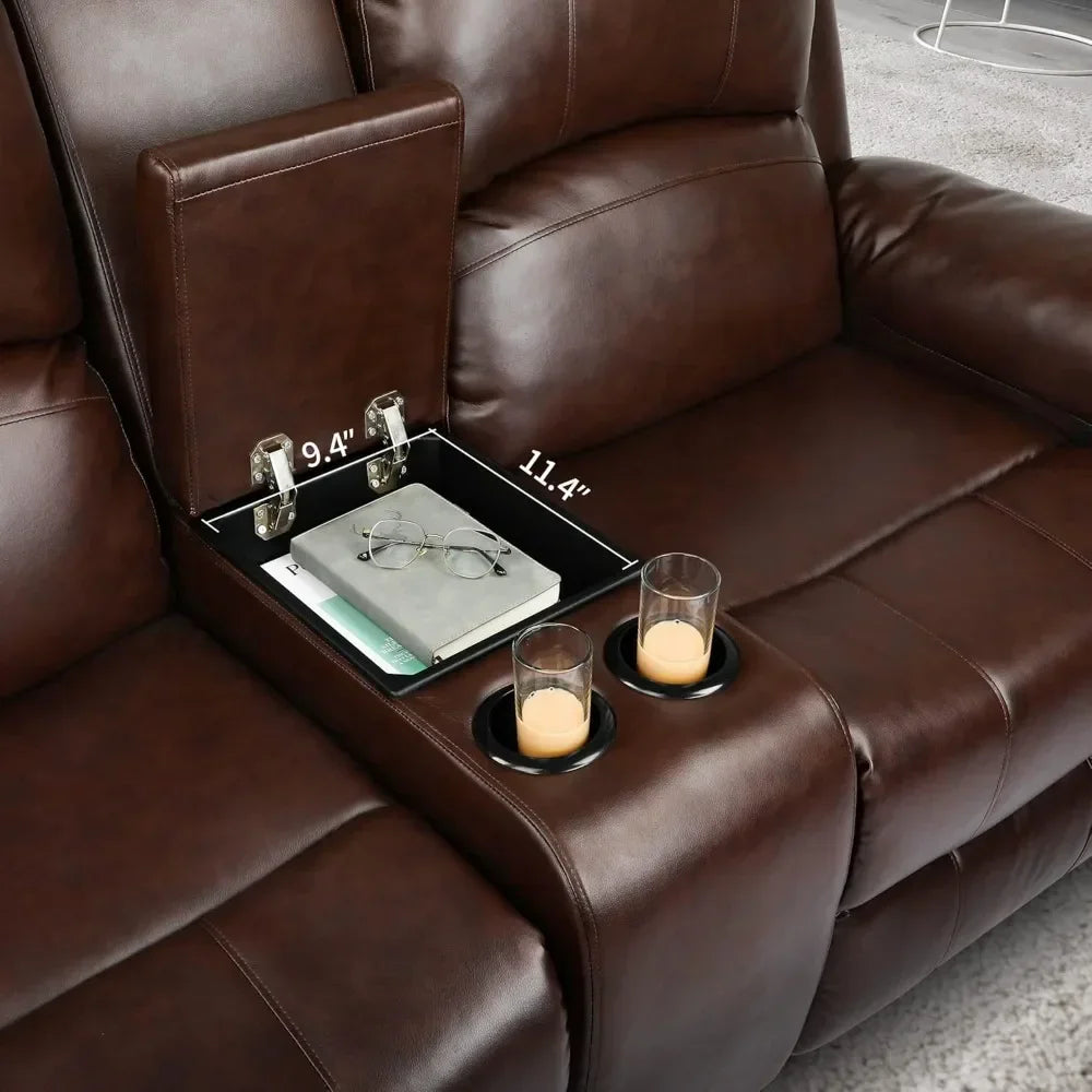 JASMINE Minimalist Modern Reclining Sofa with Storage Console, Double Recliner - 36" W