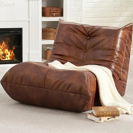 CHARLI Caterra 38'' Faux Leather Bean Bag Sofa – Mid-Century Lounger Style