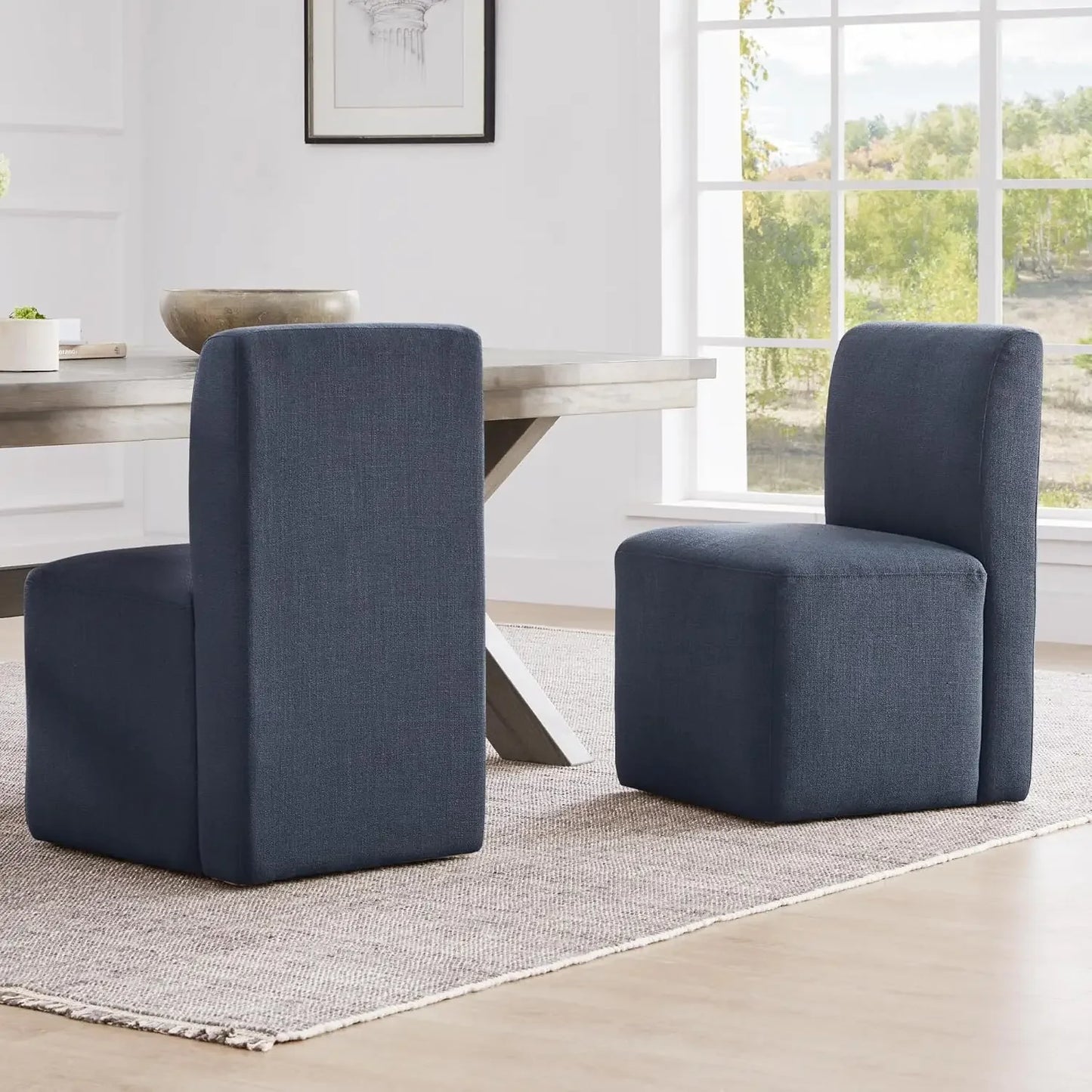 ABEL Elvara Modern Upholstered Rolling Dining Chair Set – Armless Style – 20.1"W