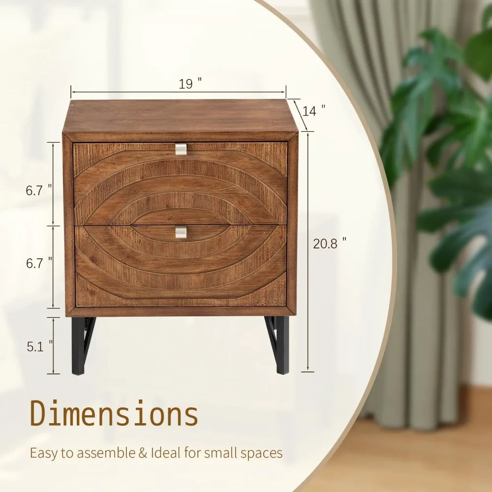 ANIYAH Vintage 19" Nightstand with 2 Drawers – Elegant Wooden Bedside Table for Bedroom & Living Room