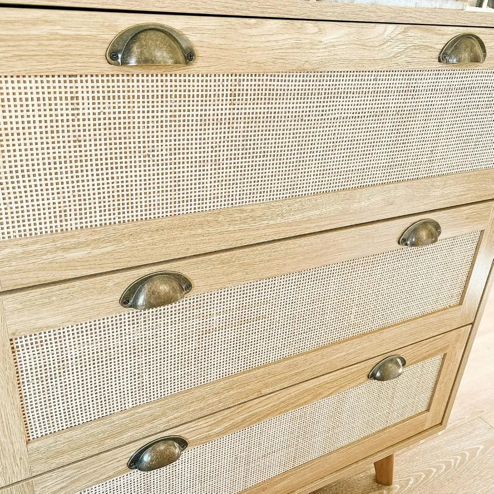 LONDON Boho Rattan Nightstand Set - 3-Drawer Woven Cane Dresser for Bedroom & Living Room - 31.5''