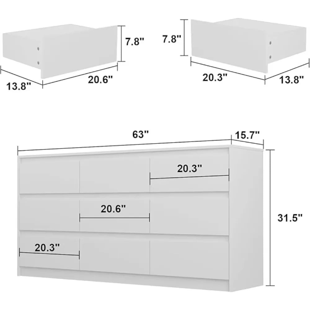JOURNEE Minimalist Wide 9-Drawer Modern Dresser - 63''