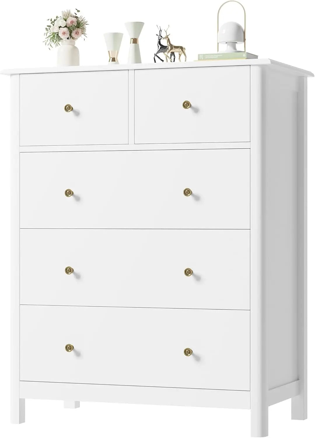 LENNON Classic 5-Drawer Wooden Dresser - Minimalist Tall Storage Chest - 29''