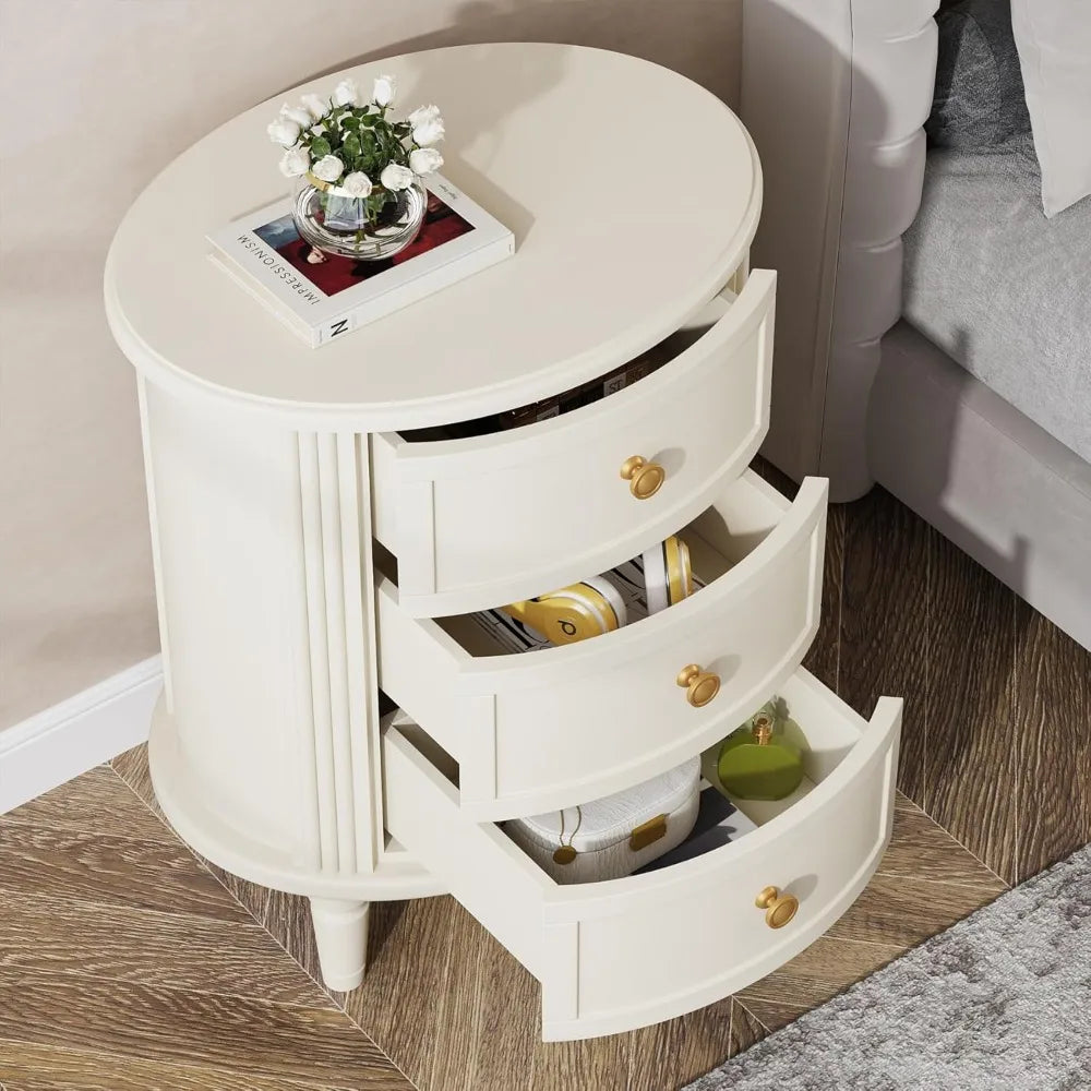 JOCELYN Oval Classic Wooden Nightstand with 3 Drawers - 19.68''
