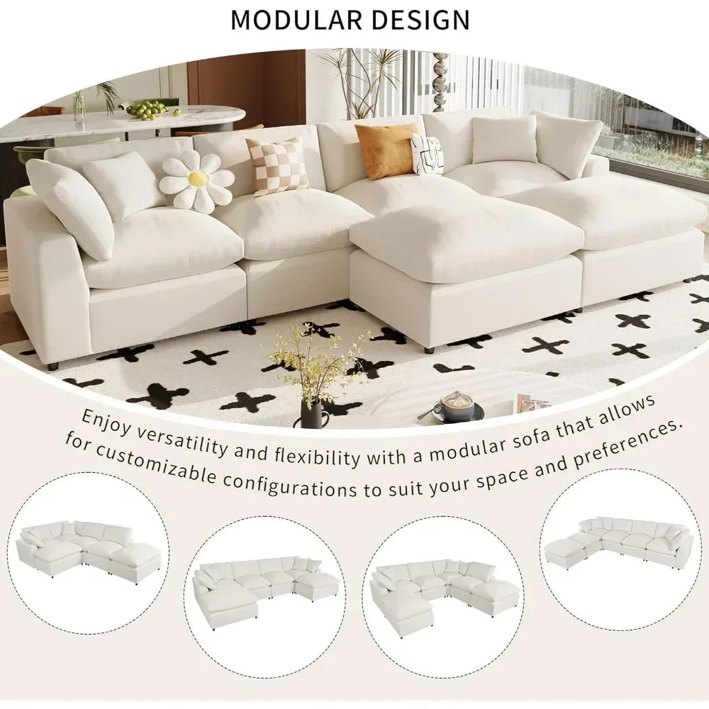 DEVIN Minimalist Modern Oversized U-Shaped Sectional Sofa – 6-Seater Modular Couch with Ottoman | 134.4"W