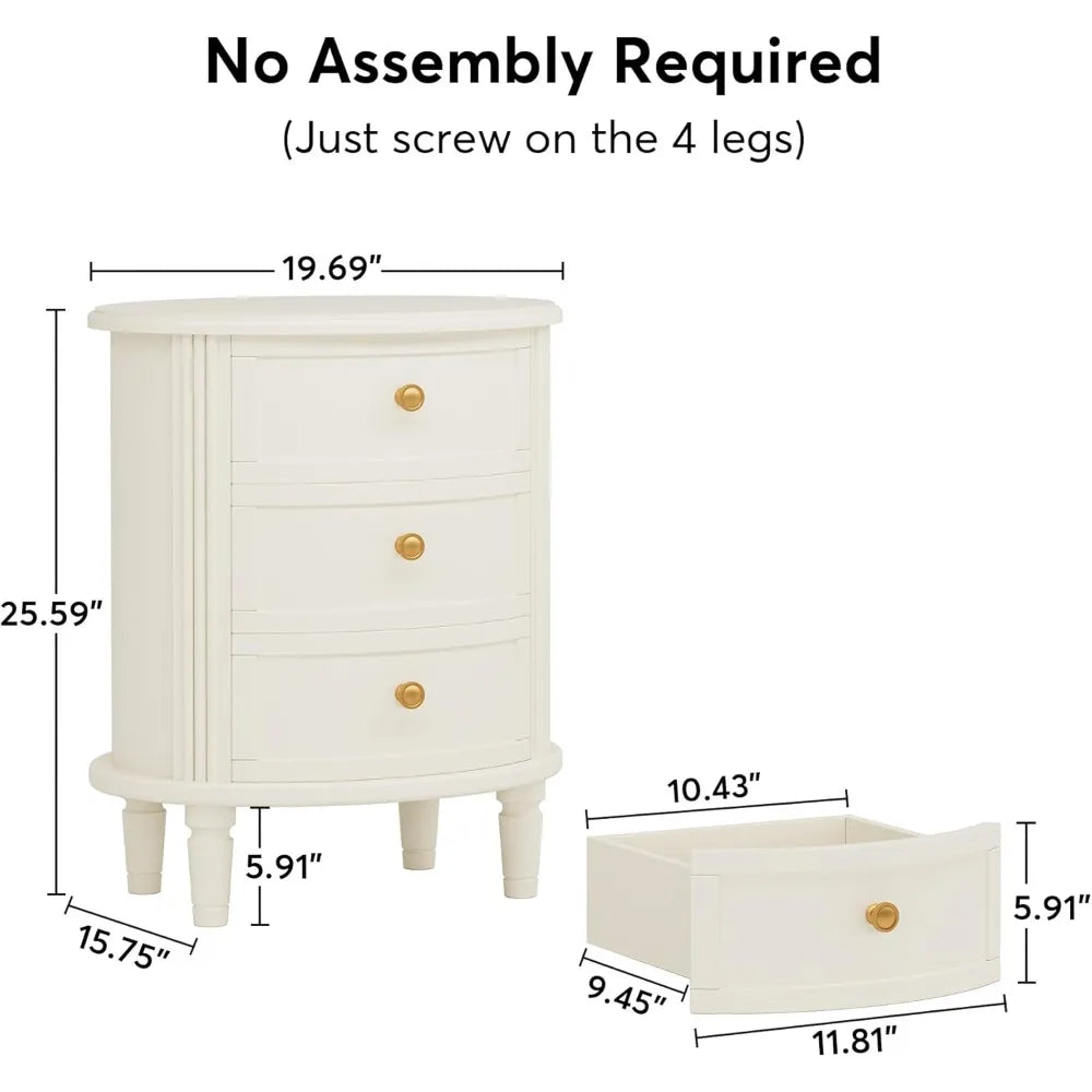 JOCELYN Oval Classic Wooden Nightstand with 3 Drawers - 19.68''