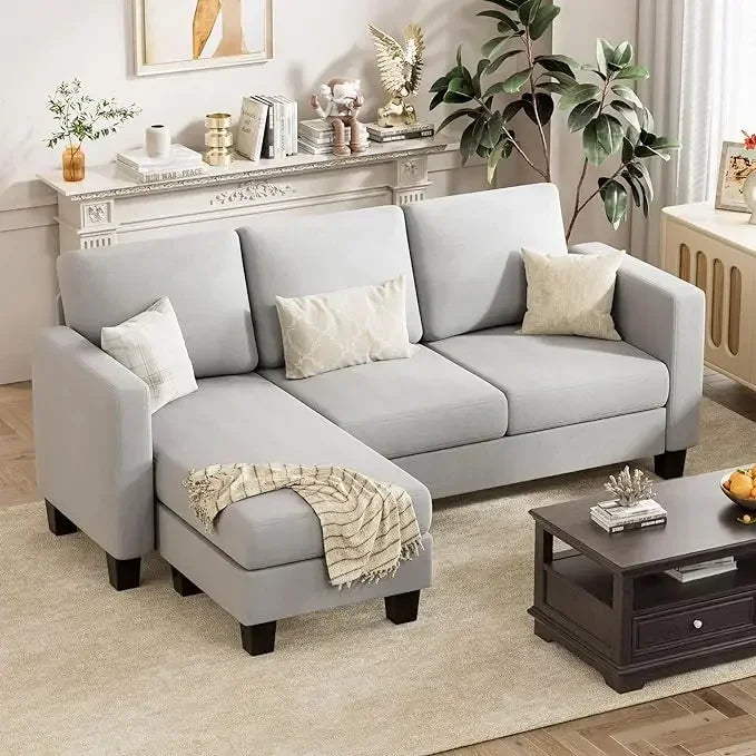 CALVIN Scandinavian Style Convertible L-Shaped Sectional Sofa – Linen Fabric Couch | 70.8"W