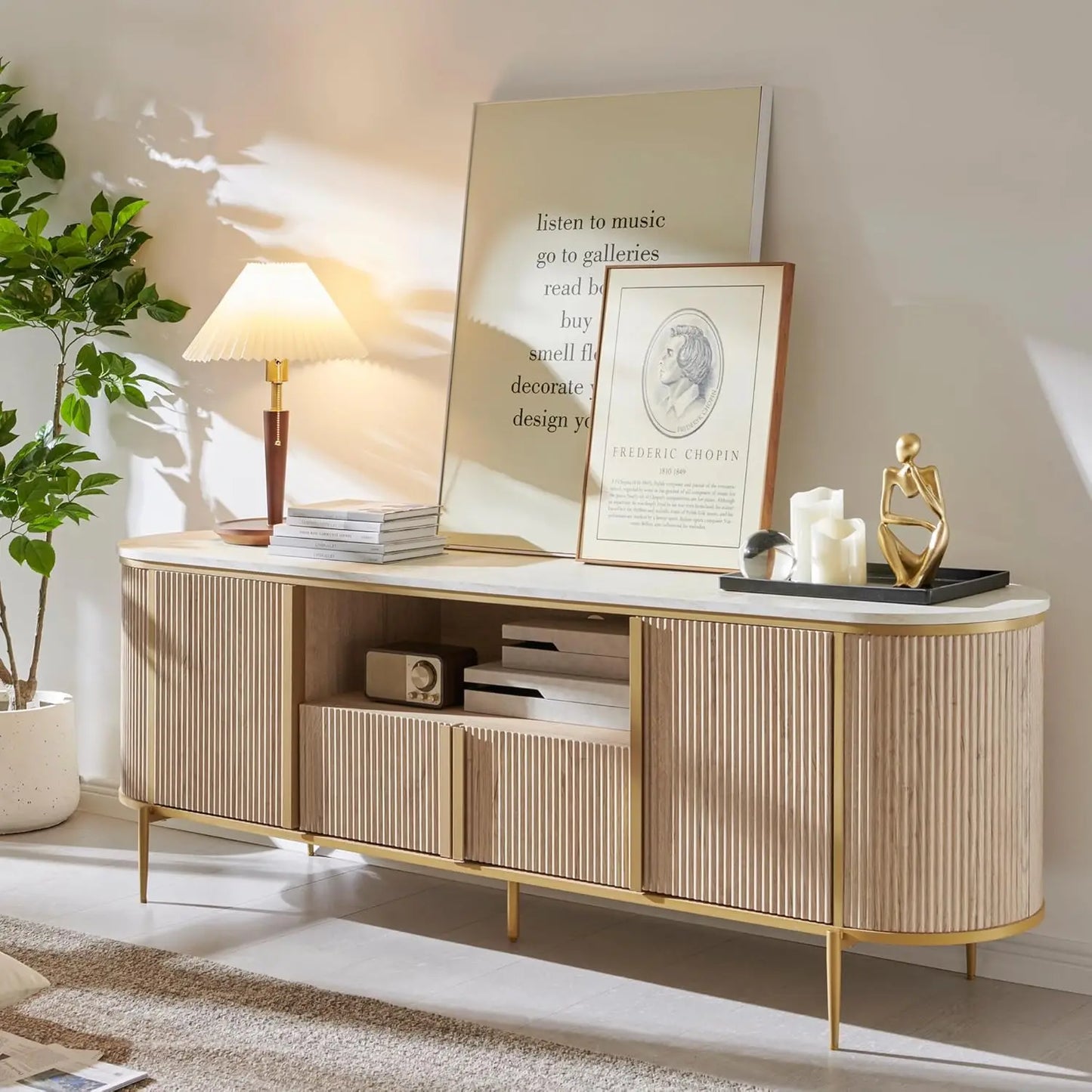 ROBERT Fluted Sideboard TV Stand with Storage 70" W