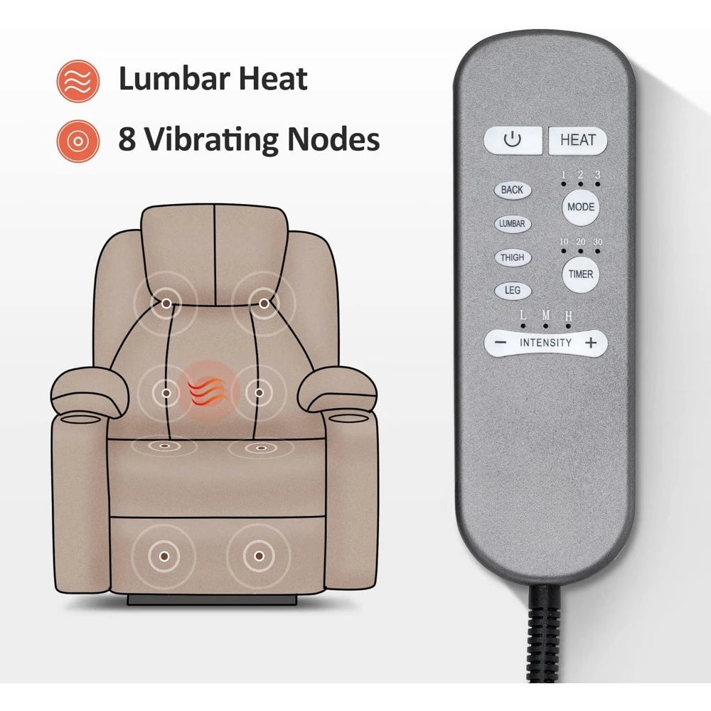 CARSON Large Power Lift Recliner Chair with Massage & Heat - Mocha - 35.4" W