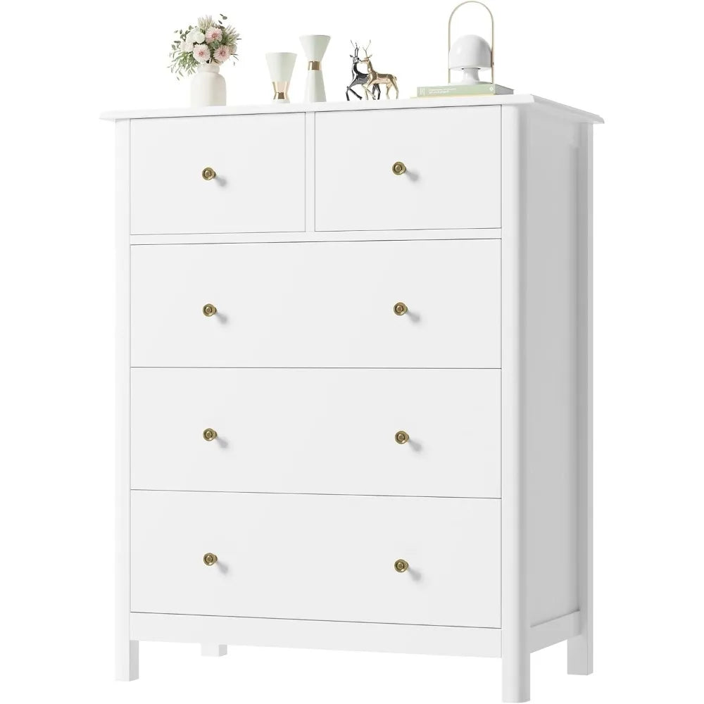 LENNON Classic 5-Drawer Wooden Dresser - Minimalist Tall Storage Chest - 29''