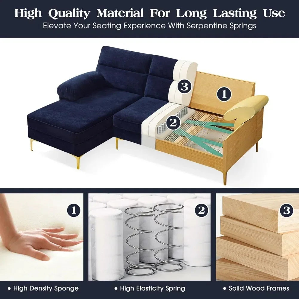 TUCKER Mordella Modern Chenille Fabric L-Shape Convertible Sofa Couch – 85.2"W Sectional