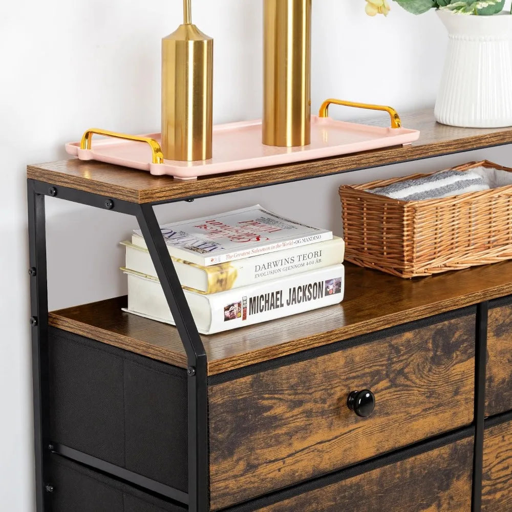 BLAIR Rustic Industrial 8-Drawer Tall Dresser - 37.6" Wide Storage Chest