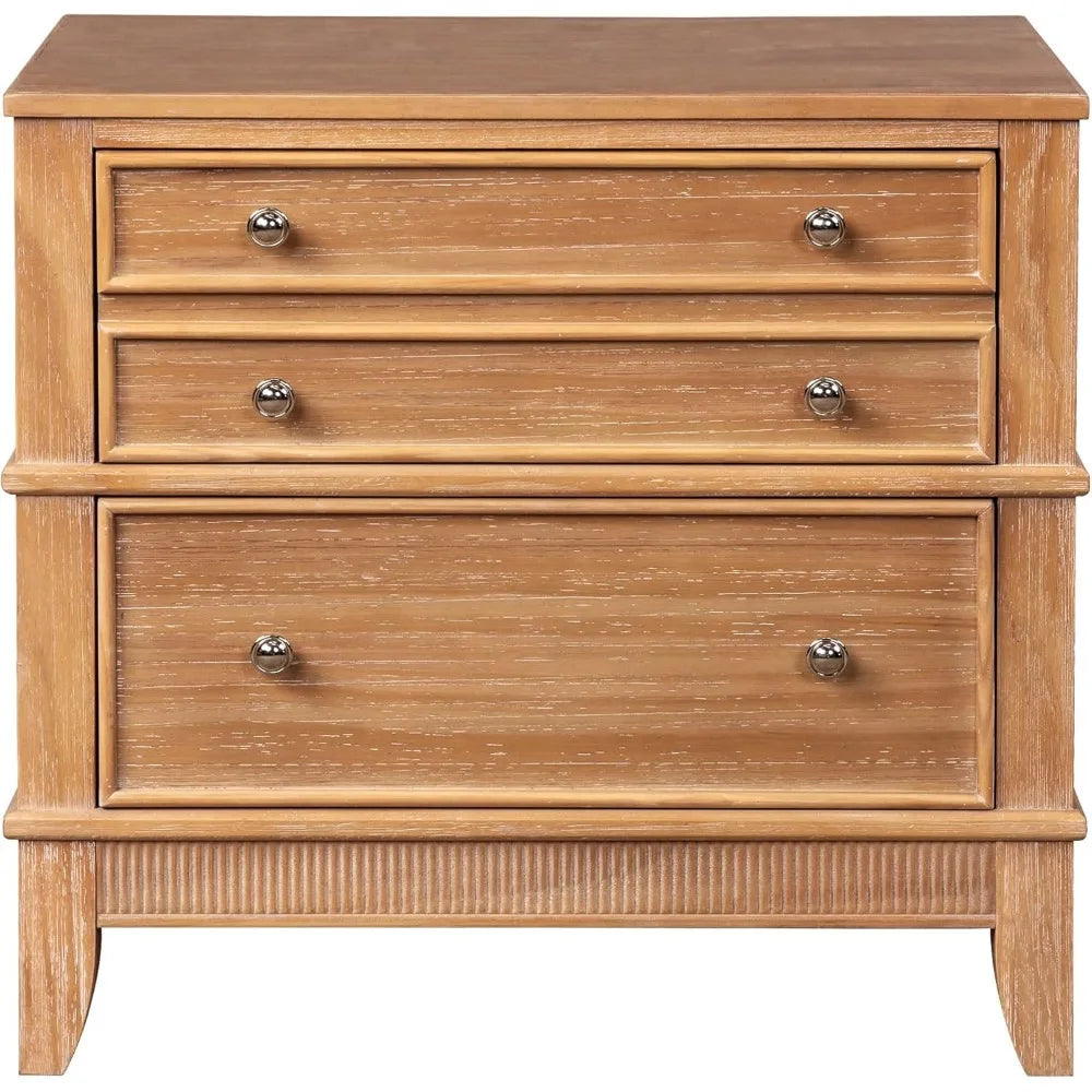 EMORY Rustic 3-Drawer Solid Wood Nightstand - 27.3" Wide Bedside Table with Storage