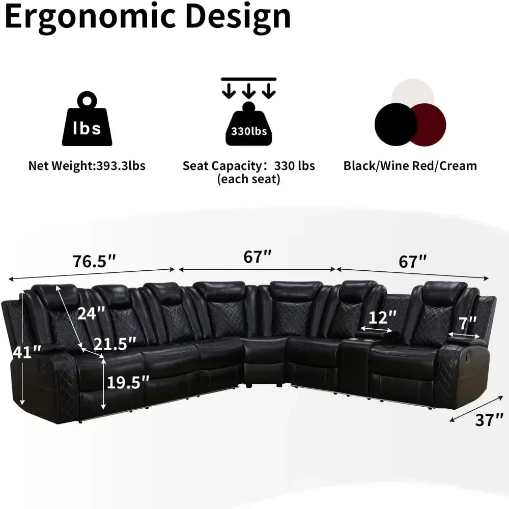 SKYLAR Power Recliner Sofa Sectional with LED Light – 76.5" W