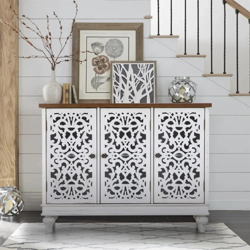 ALESSIA Vintage Carved Wood Accent Cabinet - 31.5" Tall Distressed Storage Cabinet