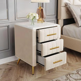 JOANNA Velvet Upholstered Nightstand with Faux Marble Top, 3-Drawer Modern Bedside Table - 16.3''