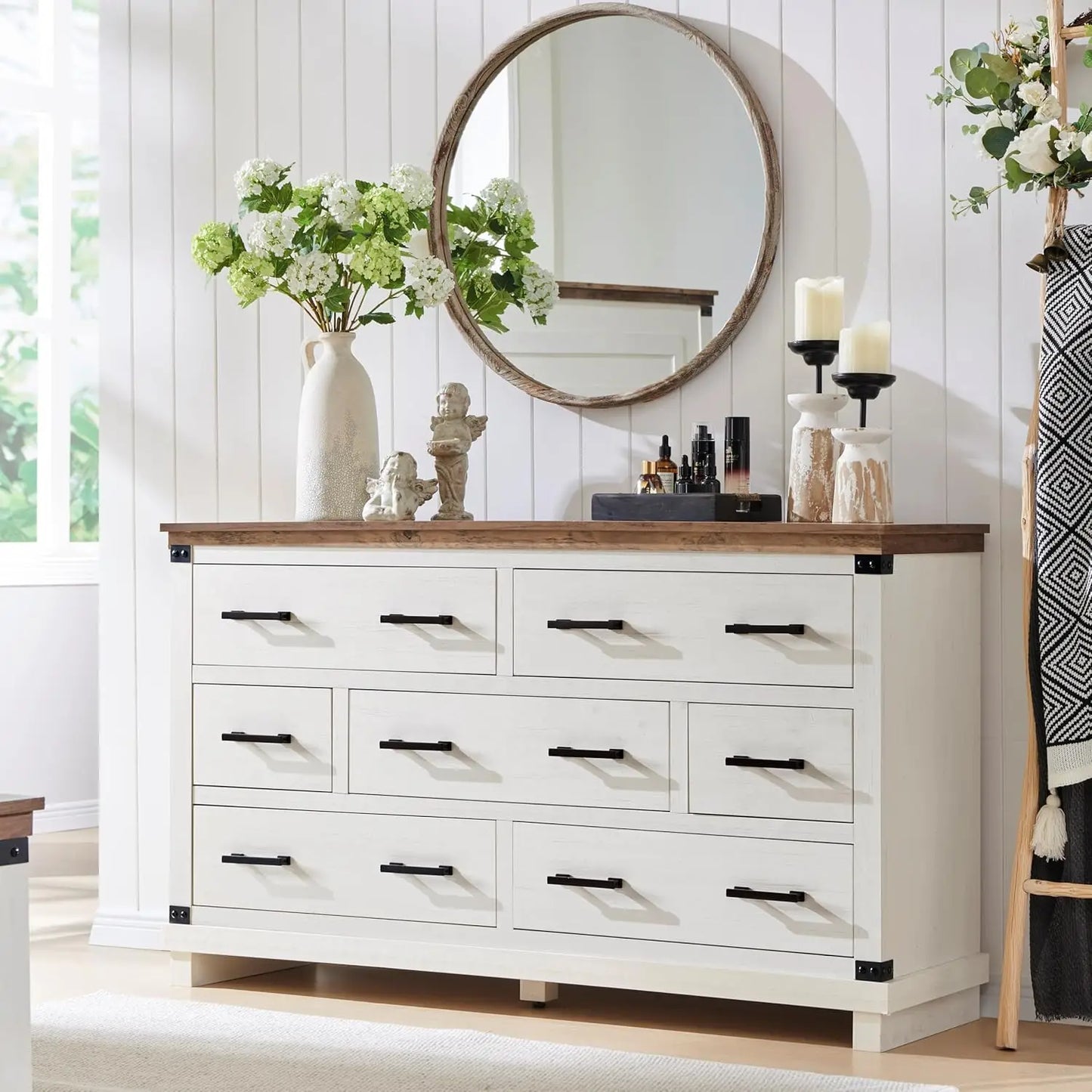COLLINS Farmhouse 7-Drawer Wood Dresser - 54" Wide Storage Chest for Bedroom & TV Stand