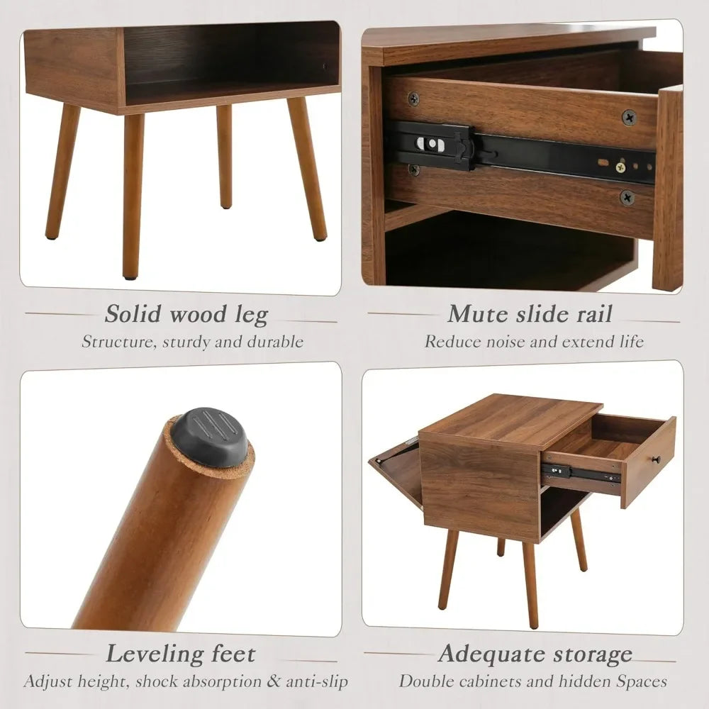 MYLAH Mid-Century Hidden Compartment Nightstand - 17.9'' Wide Bedside Table with Storage Drawer