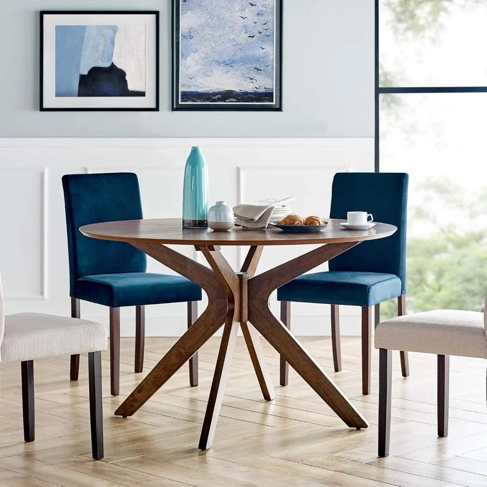 RHYS Mid-Century Modern Round Wood Dining Table - Walnut 47"W