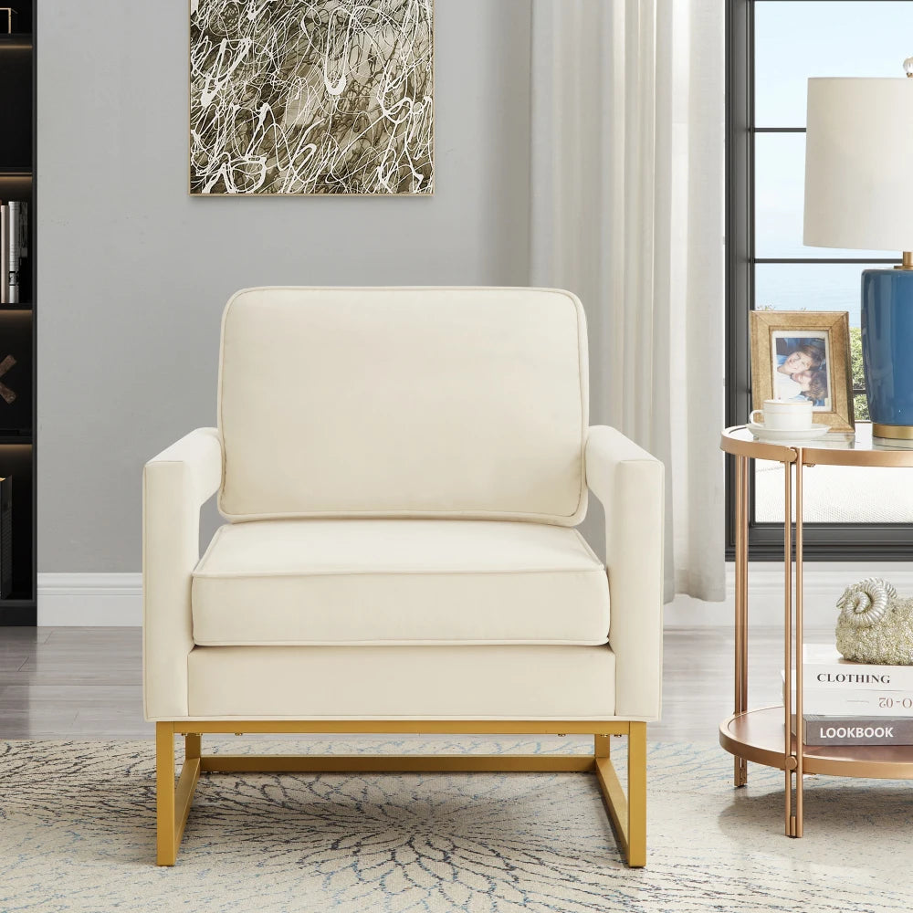 RYDER Modern Style Accent Chair – Velvet Upholstered Armchair with Gold Metal Base- 29" W